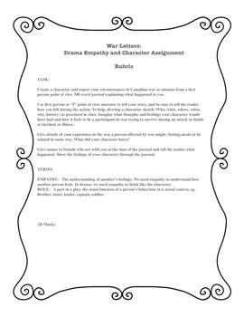 Preview of War Letters: Drama Letter Assignment