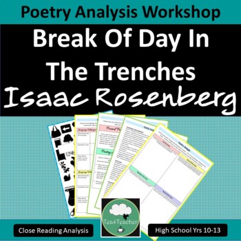 Preview of War Poetry Close Reading BREAK OF DAY IN THE TRENCHES Isaac Rosenberg