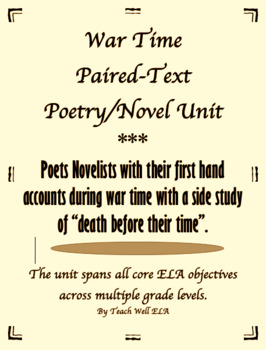 Preview of War Time Novel/Poetry Thematic Unit Paired Texts Close Reading Analysis