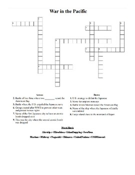 War in the Pacific Crossword Puzzle by Delaney Waller TPT