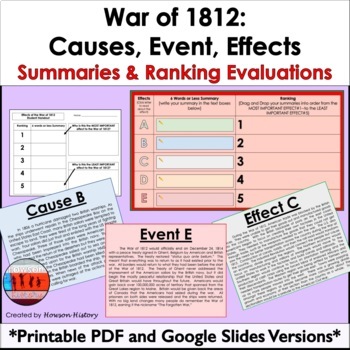 Preview of War of 1812 Causes, Events, Effects Printable and Digital Activities Bundle