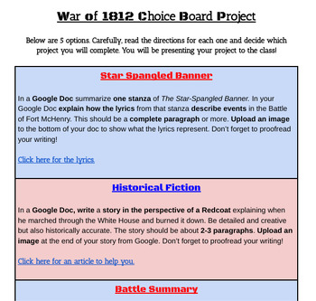 Preview of War of 1812 Project