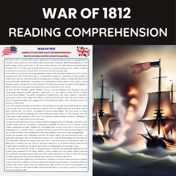 Preview of War of 1812 Reading Comprehension Passage and Questions