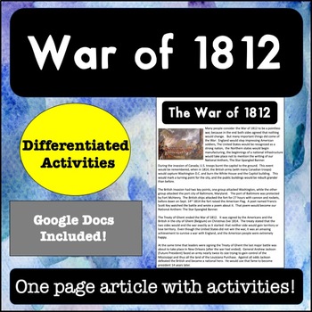 Preview of War of 1812 Reading Passage and Activities & Distance Learning