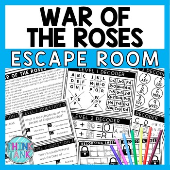 Preview of War of the Roses Escape Room - Task Cards - Reading Comprehension - Middle Ages