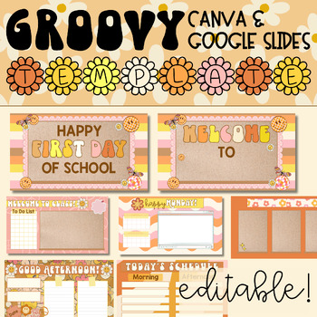 Preview of Warm Groovy Retro Daily Canva & Google Slides Template (First Day Slides!)