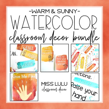 Preview of Warm & Sunny Watercolor Classroom Decor Bundle