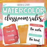 Warm & Sunny Watercolor Classroom Rules - Editable