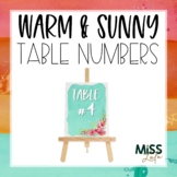 Warm & Sunny Watercolor Table Numbers Classroom Décor