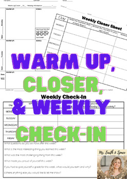 Preview of Warm Up, Closer, Weekly Check-in