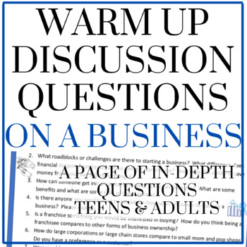 Preview of Warm Up Discussion Questions - A Business / ESL / English / Teens / Adults