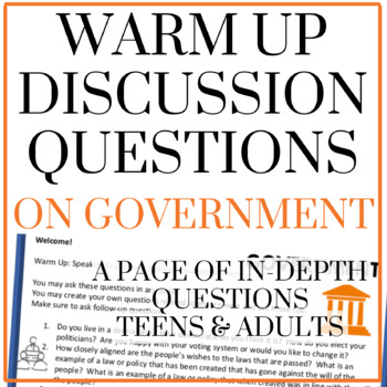 Preview of Warm Up Discussion Questions - Government / Civics / Voting / Social Studies