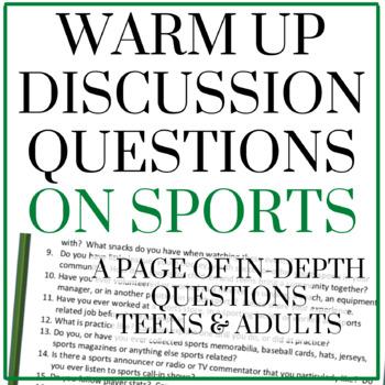 Preview of Warm Up Discussion Questions - Sports / Teens / Adults / ESL / English / Fun