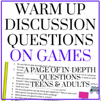 Preview of Warm Up Questions - Games / Discussion / Critical Thinking / English