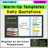 Warm Up Templates - Daily Bell Ringers - Add Quotes, Writt