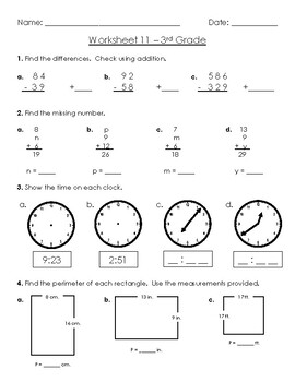 Warm-Up Worksheet 11 - 3rd Grade by Exploring Elementary Math | TpT