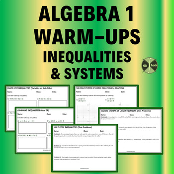 Preview of Algebra 1 Warm-Ups Inequalities and Systems (11 topics 42 problems)