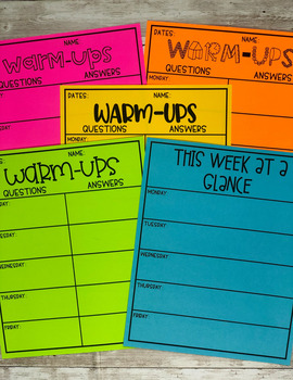 Preview of Warm Ups Weekly Worksheets (With Weekly Agenda + 12 Font Formats)