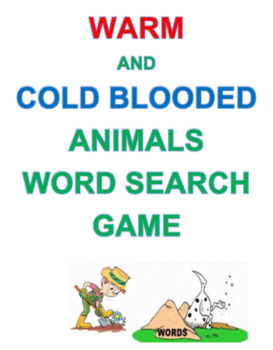 Warm and Cold Blooded Animals Word Search Game by Ah - Ha Lessons