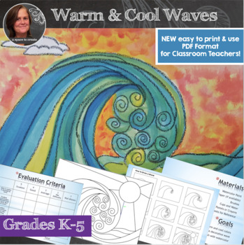 Preview of Warm and Cool Waves Art Lesson - New format for Classroom teachers!