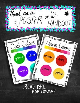 Preview of Warm and Cool colors Elementary Art poster worksheet