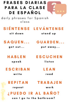 Warm colors spanish classroom poster daily phrases by Sra Oyewale