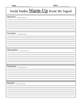 warm up worksheet bell ringer work organizer tpt