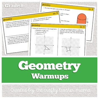 Preview of WarmUps: Geometry: 8th Grade Math (Common Core Standards)