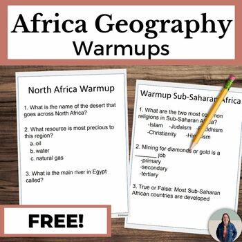 Preview of Africa Geography Warmups FREEBIE for North Africa and SubSaharan Africa