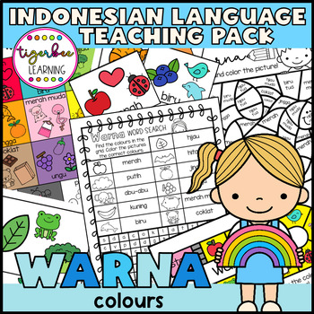 Preview of Warna Indonesian Colours posters flashcards game and worksheets