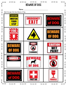 Warning & Safety Signs Worksheets Reading in Real Life by Miss Lulu