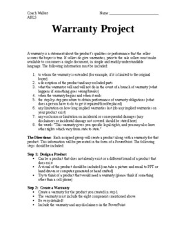 Preview of Warranty Project (Business Law, Entrepreneurship, Marketing, Intro to Business)