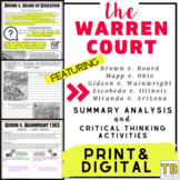 Warren Court Major Decisions Summaries and Activities