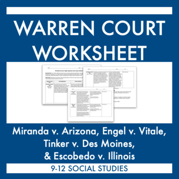 Preview of Warren Court: Learn the Miranda, Escobedo, Engel, & Tinker Supreme Court Cases!