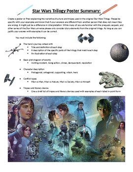 Preview of Wars Trilogy Poster Summary (Hero's Journey and Plot Diagram)