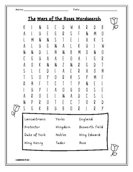 Wars of the Roses Wordsearch by Learning With Letty | TPT
