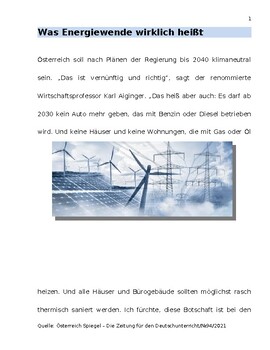 Preview of Was Energiewende wirklich heißt - Konversation Material/ Recherchierung