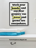 Wash Your Hands Poster Jesus and Germs Bathroom Sign Restr