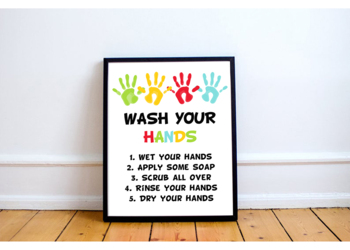 Preview of Wash Your Hands Sign, Kids Bathroom Art, School Rules, Classroom Decoration