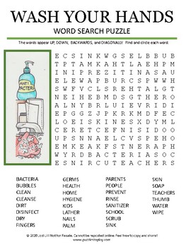 Preview of Wash Your Hands Word Search Worksheet Puzzle - Easel Activity Game
