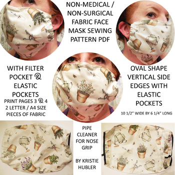 Preview of Washable Face Mask Sewing Pattern, Curved Front, Filter Pocket, Elastic Pockets