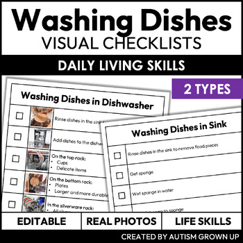 Preview of Washing Dishes Checklists | Life Skills | Editable