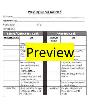 Preview of Washing Dishes Notes, Lab Plan, and Lab Make-Up Form