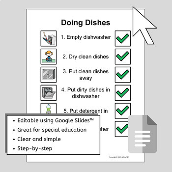 Doing Dishes Task Analysis EDITABLE Visuals Poster And Data Sheet For Chores