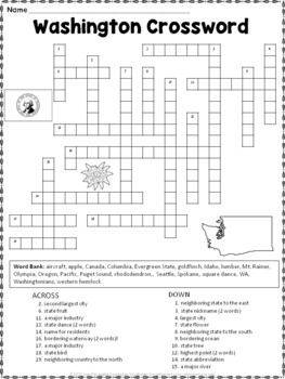 Washington Crossword Puzzle by Ann Fausnight Teachers Pay Teachers