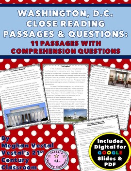 Preview of Washington, D.C. Close Reading Passages {Digital & PDF Included}