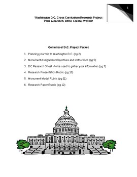 Preview of Washington D.C. Cross Curriculum Project (History, Math, Language Arts, Science)