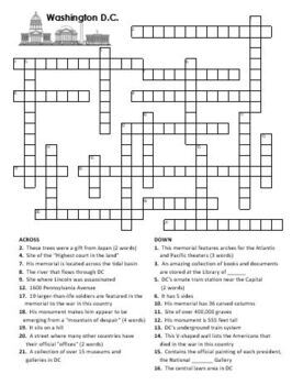 Washington D C Crossword Puzzle and Word Search Combo TPT