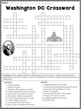 Washington DC Crossword Puzzle by Ann Fausnight TpT