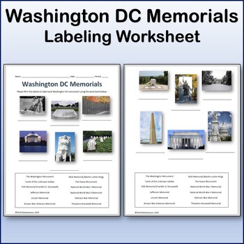 Preview of Washington DC Memorials & Monuments Labeling Worksheet